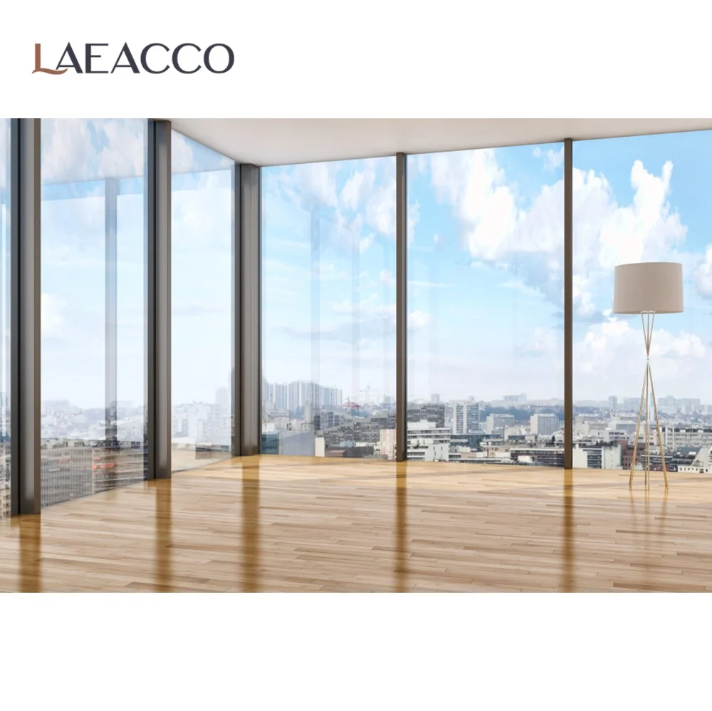 Laeacco современный городской здания Viewroom остекленной двери занавески домашний