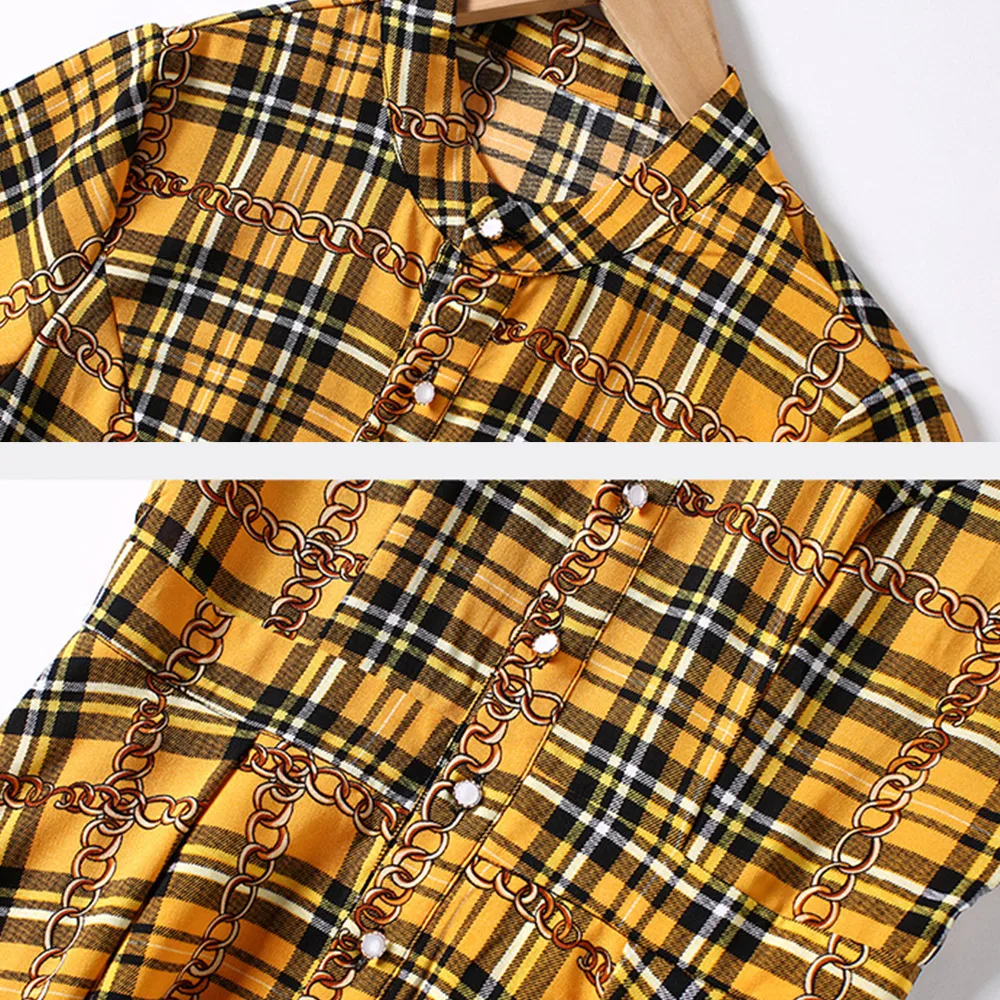 

Banulin High Fashion Spring Runway Dress 2020 New Women's Elegant Long Sleeve Vintage Plaid Print Midi Party Dresses Vestidos