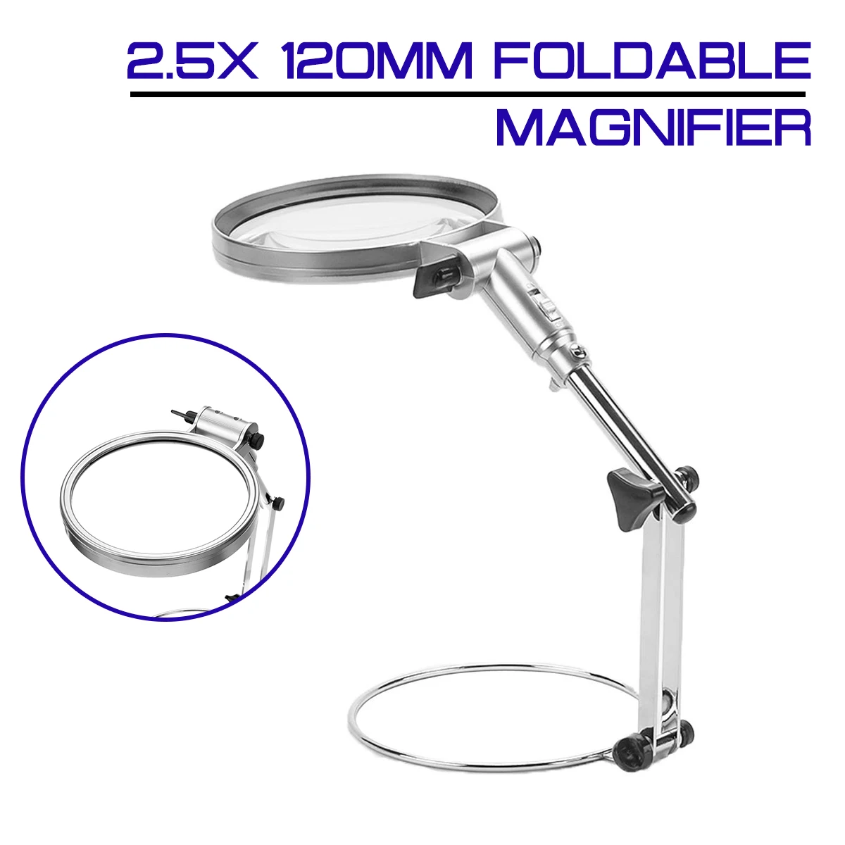 

2.5x Foldable Desktop Illuminated Magnifier 120mm Magnifying Glass LED Lighted Lamp Optical Glass Lens Magnifier Reading Loupe