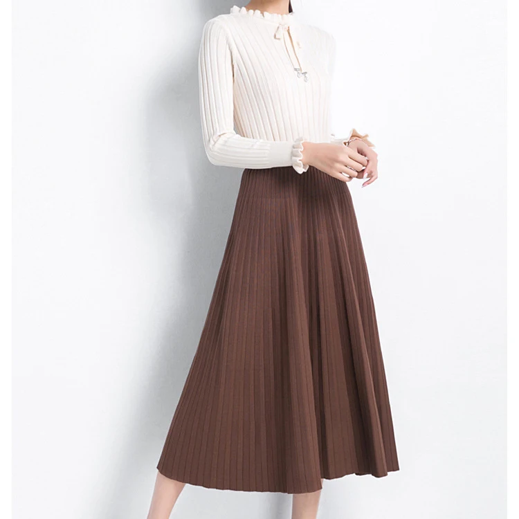 Женская трикотажная длинная юбка Sherhure коричневая теплая трапециевидная с