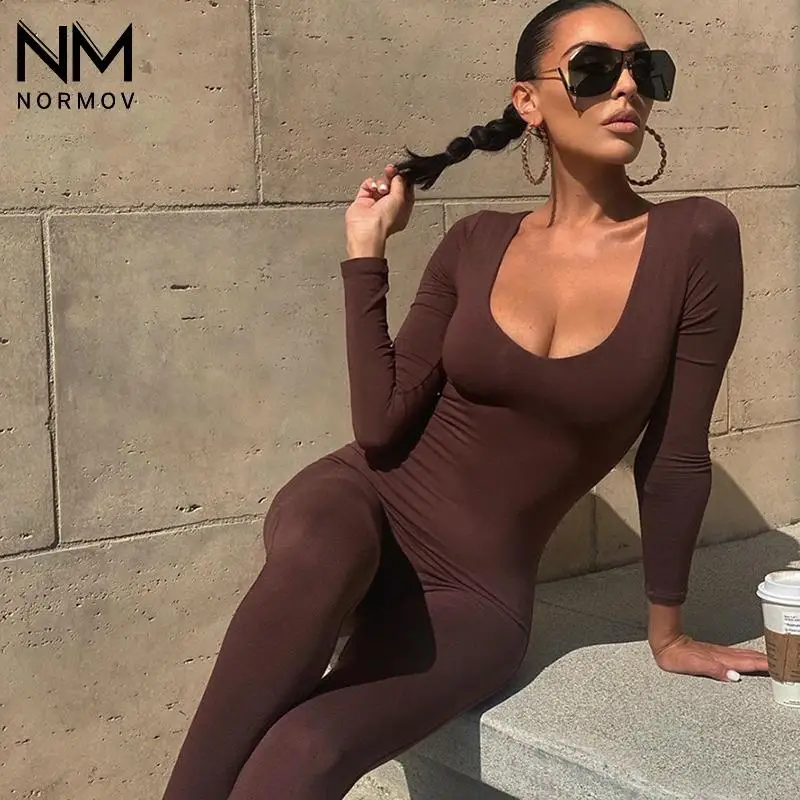 

NORMOV женский базовый Облегающий комбинезон, женская одежда, повседневный Коричневый женский комбинезон, уличный комбинезон для активного о...