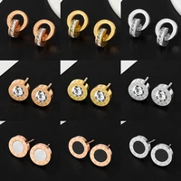 new fashion colorful cubic zirconia stud earrings for women statement vintage roman numeral stainless steel earrings 2021 trend