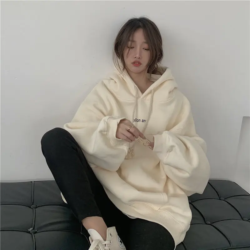 Autumn and Winter New Hong Kong-style Retro Loose and Thin Hooded Sweater Women's Wild BF Lazy Wind Jacket Coat Trend