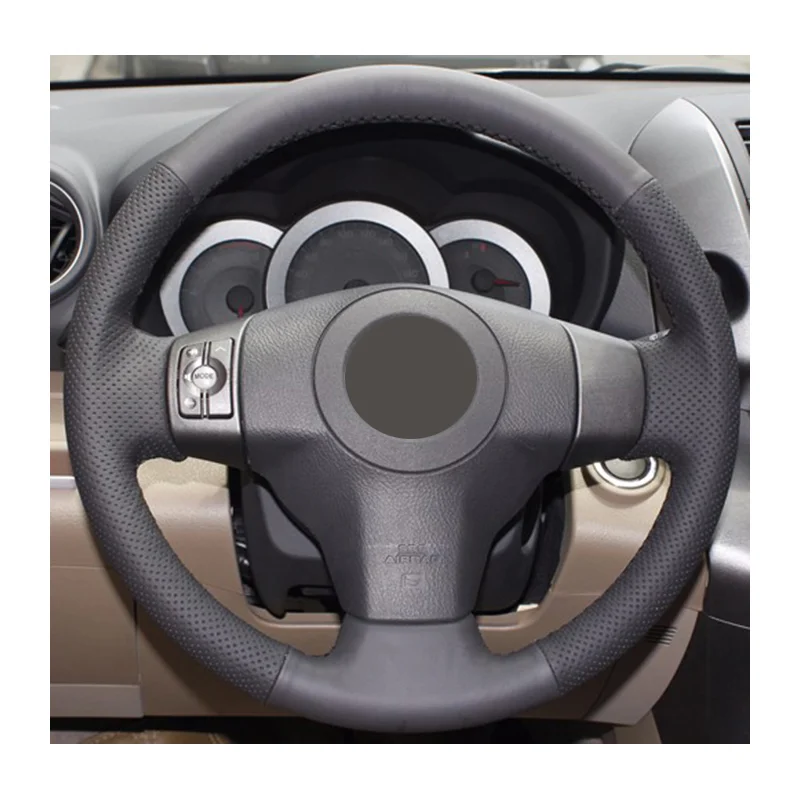 Чехол на руль CARDAK из черной искусственной кожи прошитый вручную для Toyota Yaris Vios RAV4