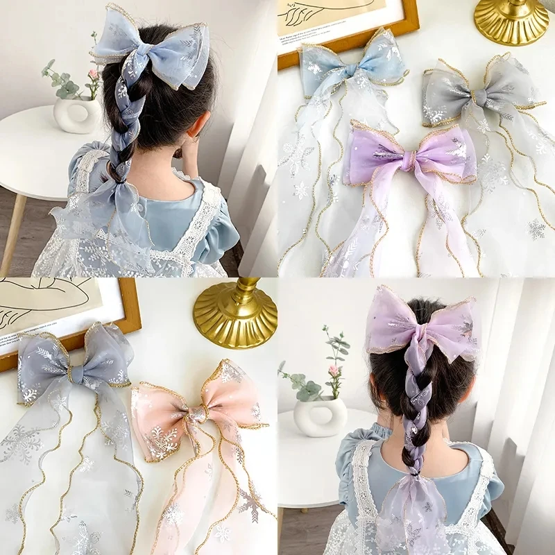 

Children Ponytail Hair Bow Ribbon Snow Knitting Yarn Hairnet Hairpin Love Yarn Shining Princess Hair Accessories Girls Hair Band