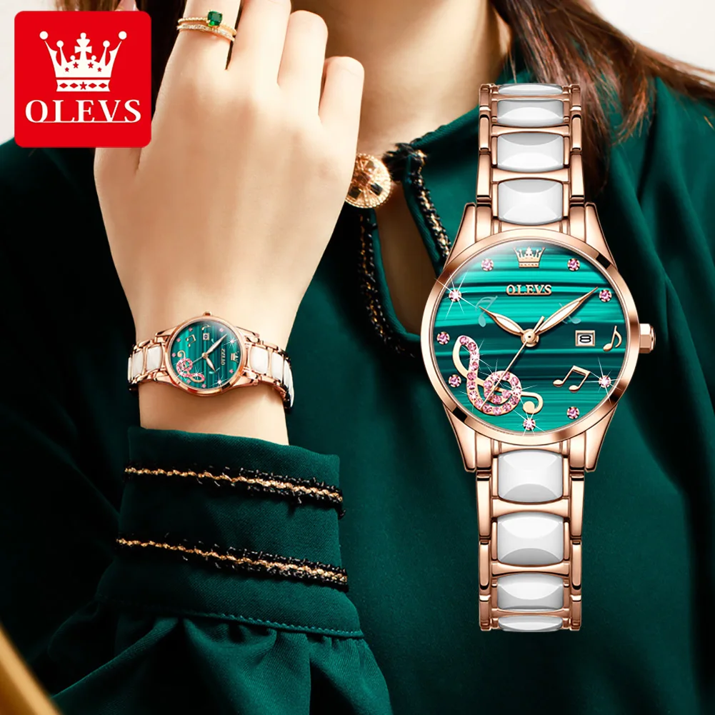 OLEVS New Luxury Rhinestone Ceramics Strap Quartz Watches Ladies Fashion Watch Women Quartz Wristwatch clock Relogio Feminino