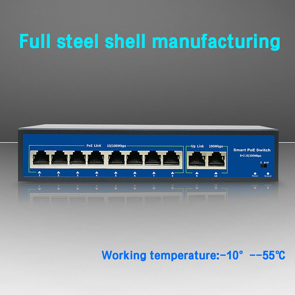 10 портовый Ethernet коммутатор POE 52 в VLAN 10/100 Мбит/с IEEE 802 3 Af/at стандартный сетевой для IP