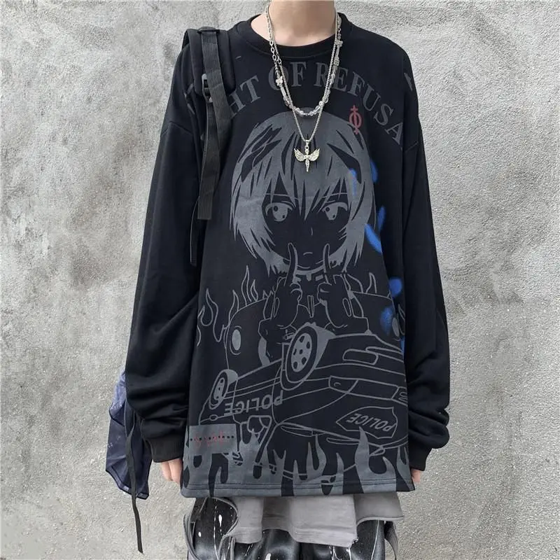 

T-shirt Men Women Autumn New Cartoon Print High Street Dark Students Wild Hip Hop Long Sleeve Harajuku Men Graphic T-shirts