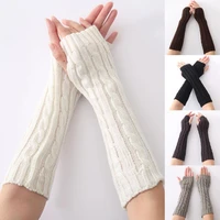 dropshipping 1 pair women gloves twist pattern solid color autumn winter thick warm oversleeve arm warmer for riding