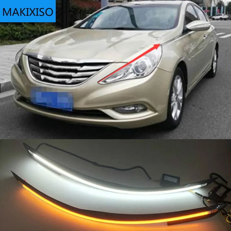 

1 пара автомобиля 12v светодиодный дневные ходовые огни для Hyundai I45 Sonata 2011 2012 2013 2014 Габаритные огни вождения Sonata 8 противотуманная фара