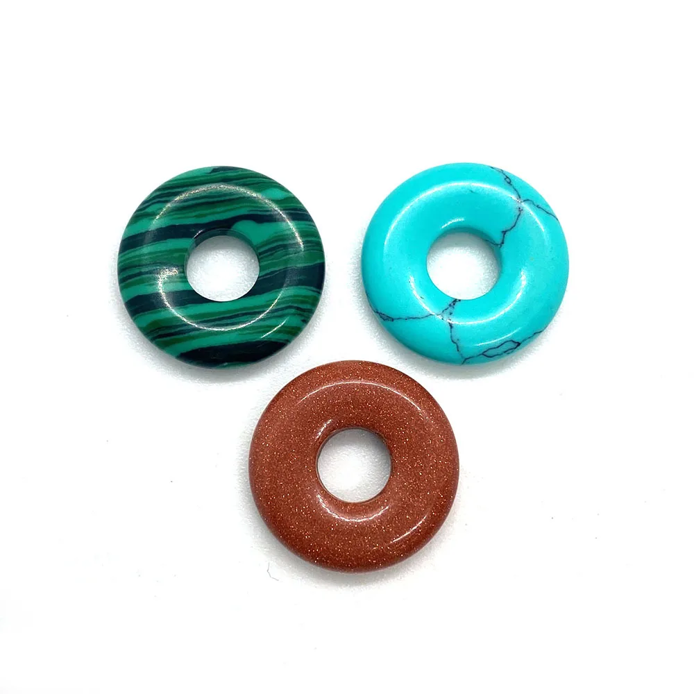 3 шт. Натуральный Полудрагоценный камень ностальгические кольцо подвеска-пончик