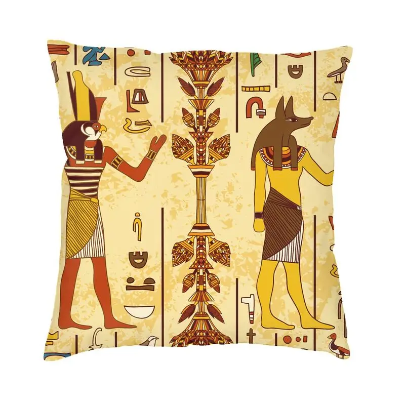 

Egyptian Pharaoh Anubis Horus God Sofa Cushion Cover Velvet Egypt Ancient Hieroglyphic Deities Pillow Case for Living Room