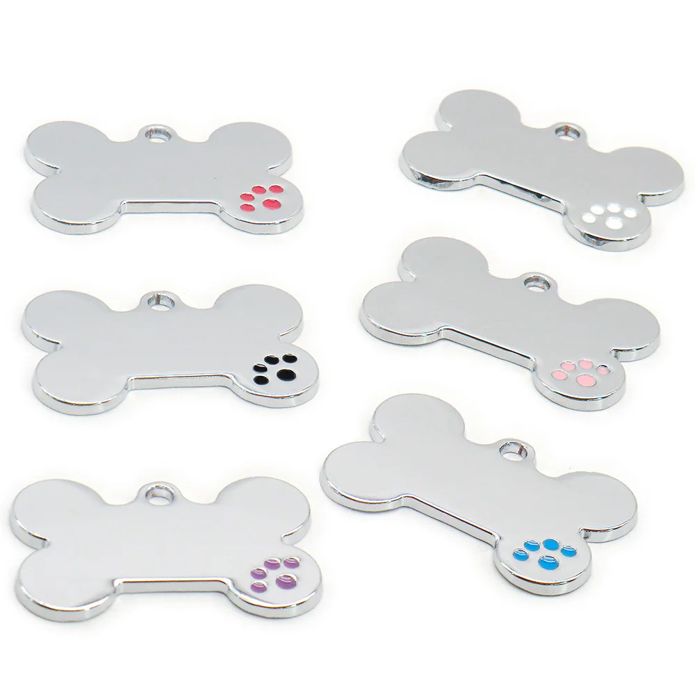 

100Pcs Personalized Metal Engraving Pet Dog ID Tag Customized Number Name Cat Tag Collar Footprint Bone Nameplate Anti-lost Pend