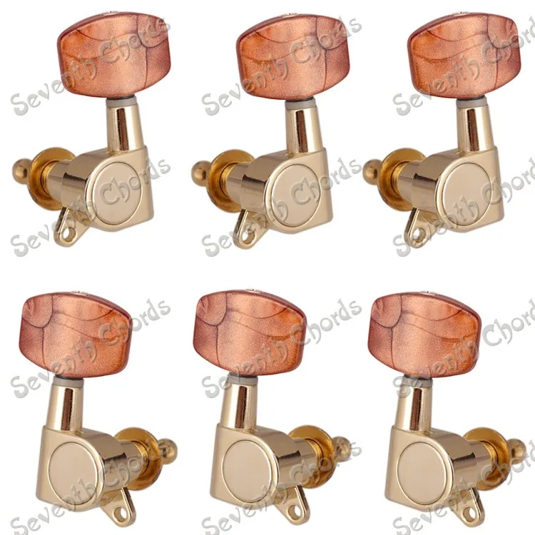 

Набор 6 шт. кофейных больших квадратных кнопок, колышки, тюнеры, головки машинки для электрической акустической гитары-золотистый-3R3L-2L4R - 4L2R