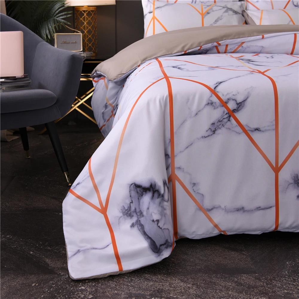 Модный простой комплект постельного белья из белого мрамора Комплект в