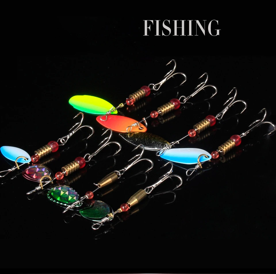 

8PC/Set Spoon bait Long Spinner bait Spoon Lures With Treble Hooks heads for fishing Rotating sequins Jig Pesca jig