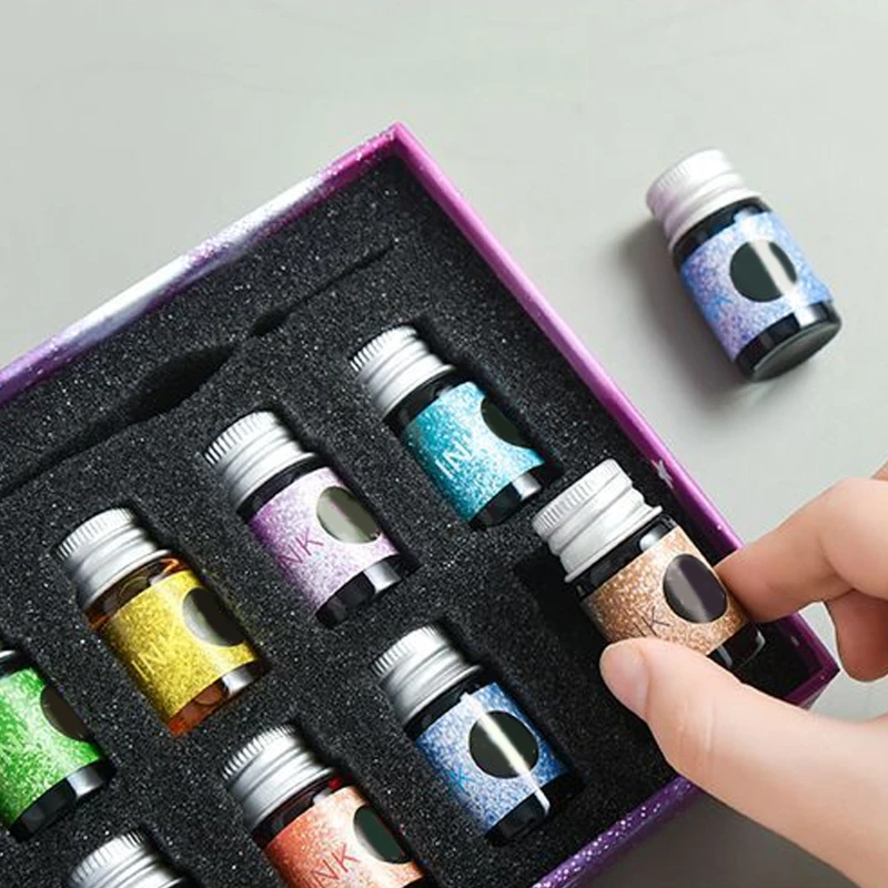 

Crystal Glass Pen Starry Sky Dip Pen Glitter Powder Fountain Pen 12 Colors Ink Gift Box Set Writing Supplies