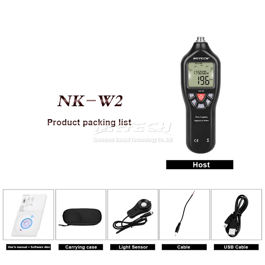 NKTECH NK-W2 Автоматический Цифровой Люксметр FC светильник USB Регистратор люкс-метр ПК записывает подсветку подсветки автоматический тестер 0,1-200000Lux