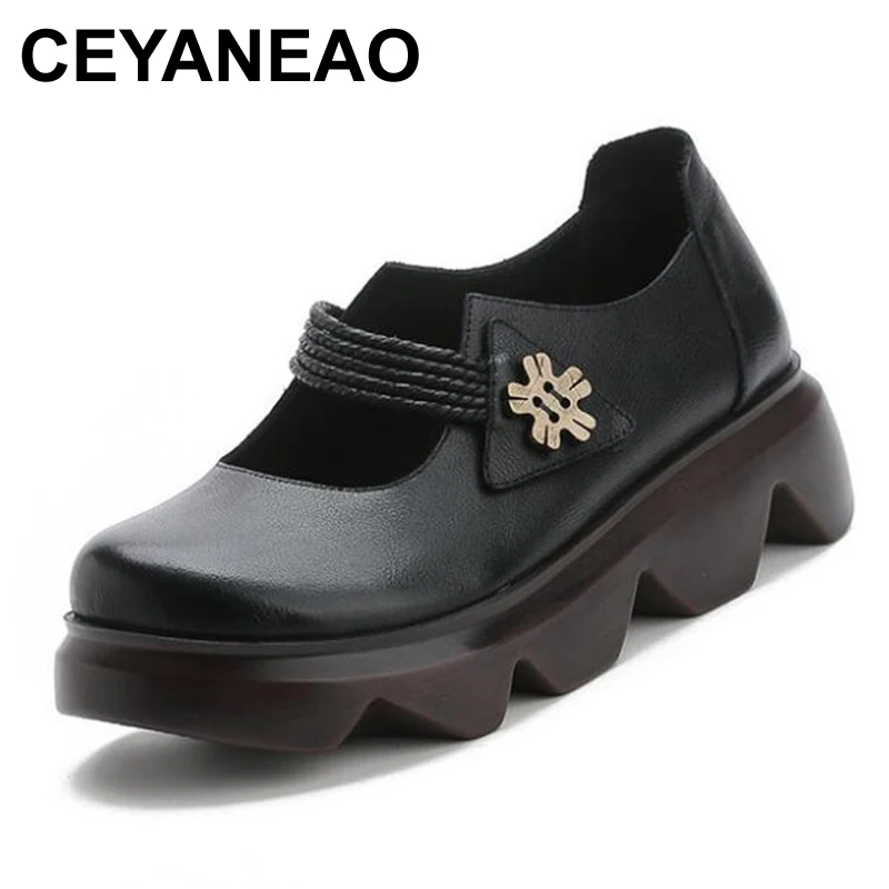 

CEYANEAO2020 famous spring new top layer cowhide increased wedge women non-slip leather shoes comfortable casual shoes women hig