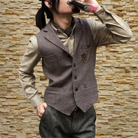 mens suit vest wool tweed jacket retro slim fit sleeveless steampunk waistcoat chaleco hombre