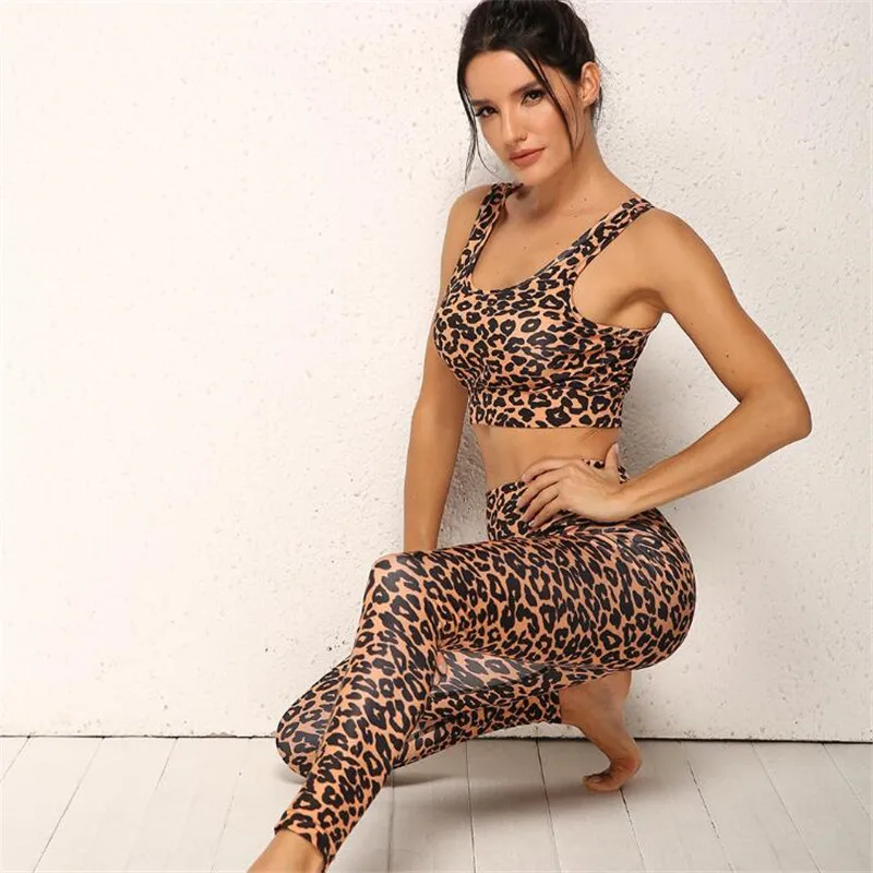 Сексуальный женский комплект для йоги с леопардовым принтом леггинсы | Комплекты для йоги -4000922911044