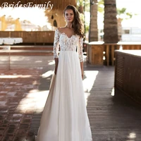 2021 v neck lace long sleeve wedding dress atmosphere retro bridal dresses embroidery applique beach bridal dress hwq38329