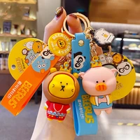 cartoon anime bear silicone keychain for women bag pendant cute lion rabbit pig panda keyring holder kid gift fashion car keyfob