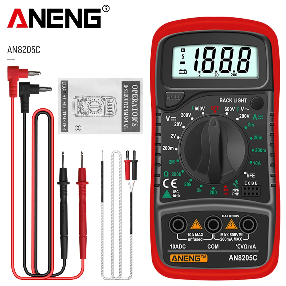 

ANENG AN8205C Digital Multimeter Portable LCD Backlight AC/DC Ammeter Volt Ohm Tester Meter Multimetro With Thermocouple