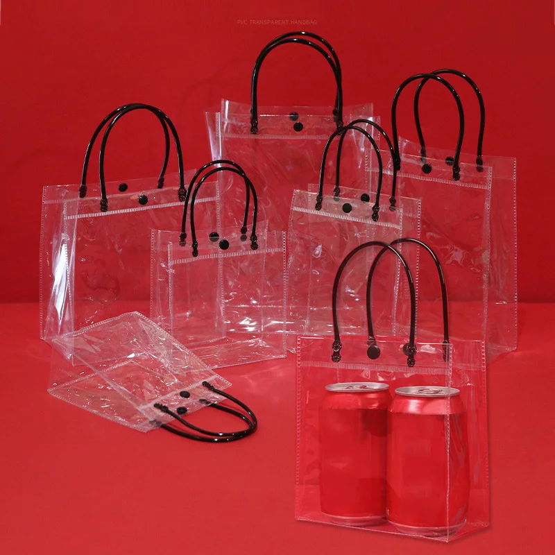 

Водонепроницаемые Прозрачные сумки-тоуты из ПВХ для покупок, сумки для упаковки подарков с пуговицами, подарки на свадьбу, день рождения, су...