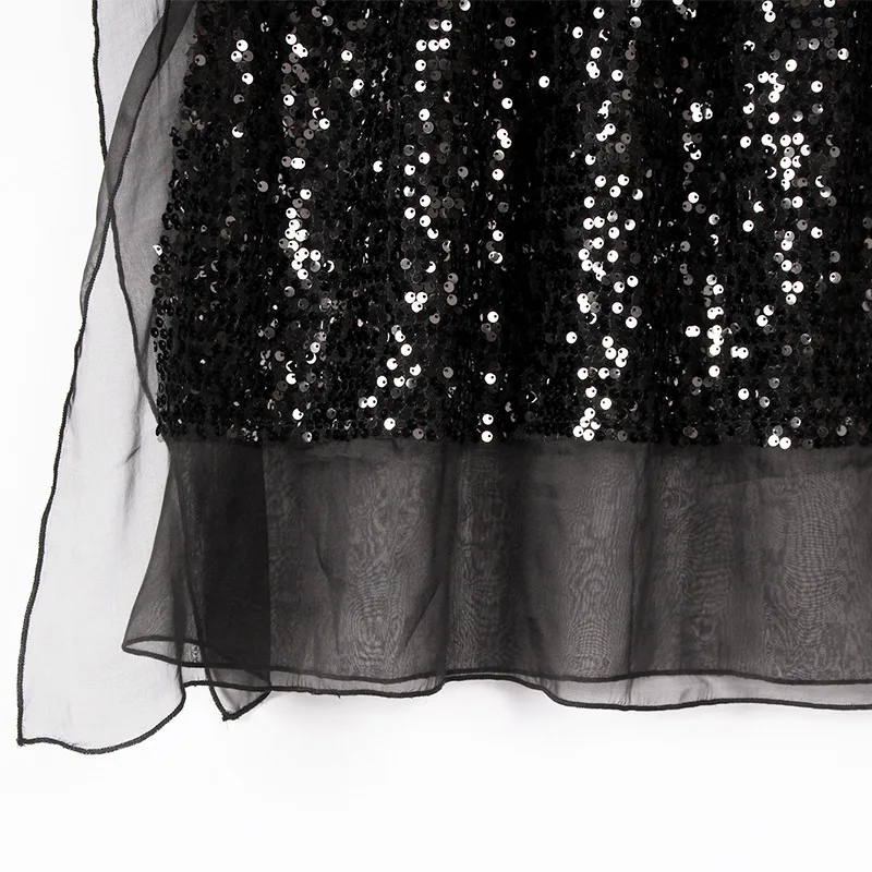 Женская длинная сетчатая юбка с блестками роскошная дизайнерская черная