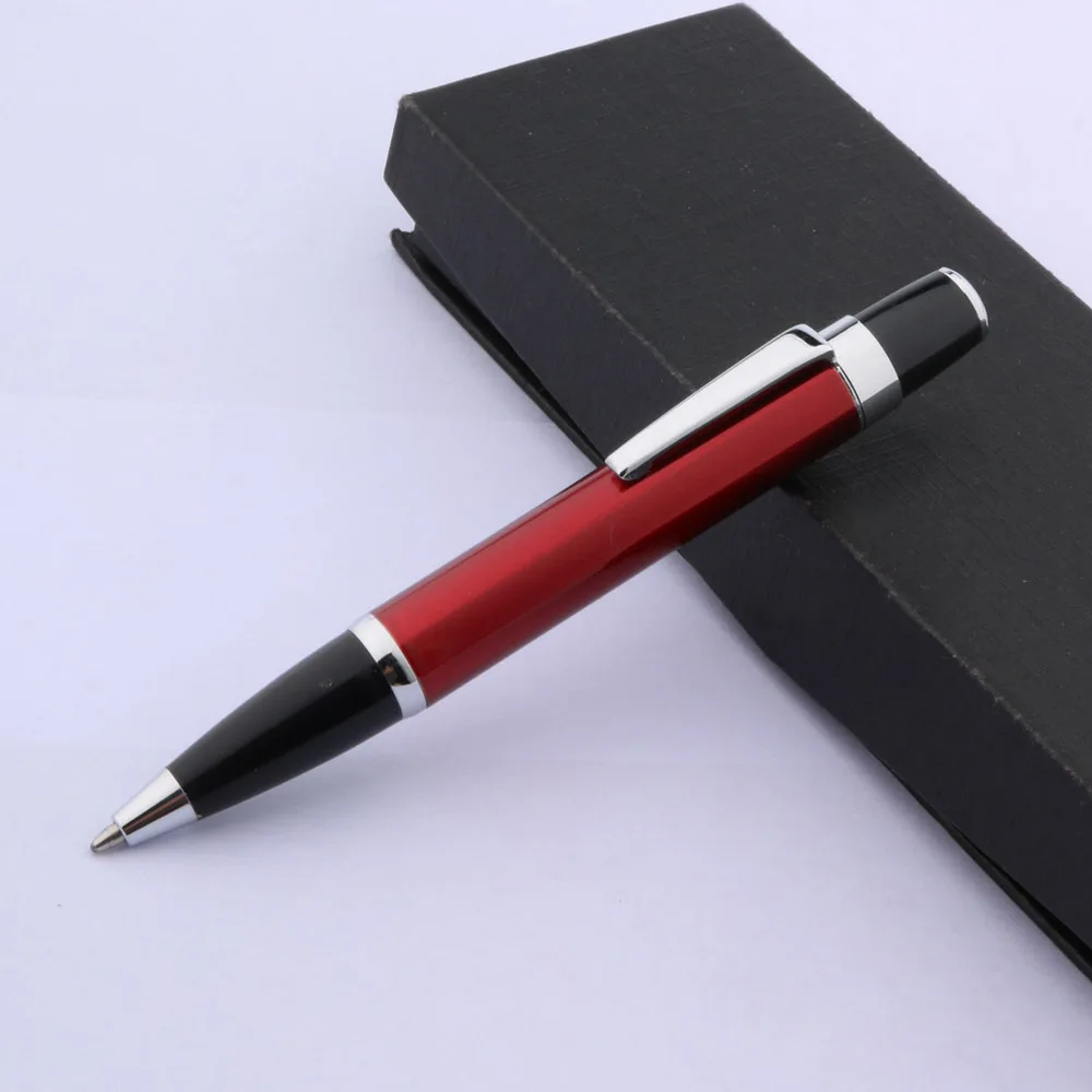 Студенческая ручка классическая металлическая шариковая с красной и серебряной