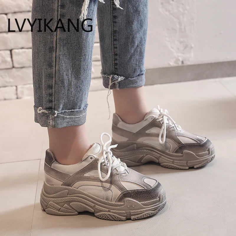 Новинка 2019 серая обувь женская модная брендовая ретро-обувь на платформе женские