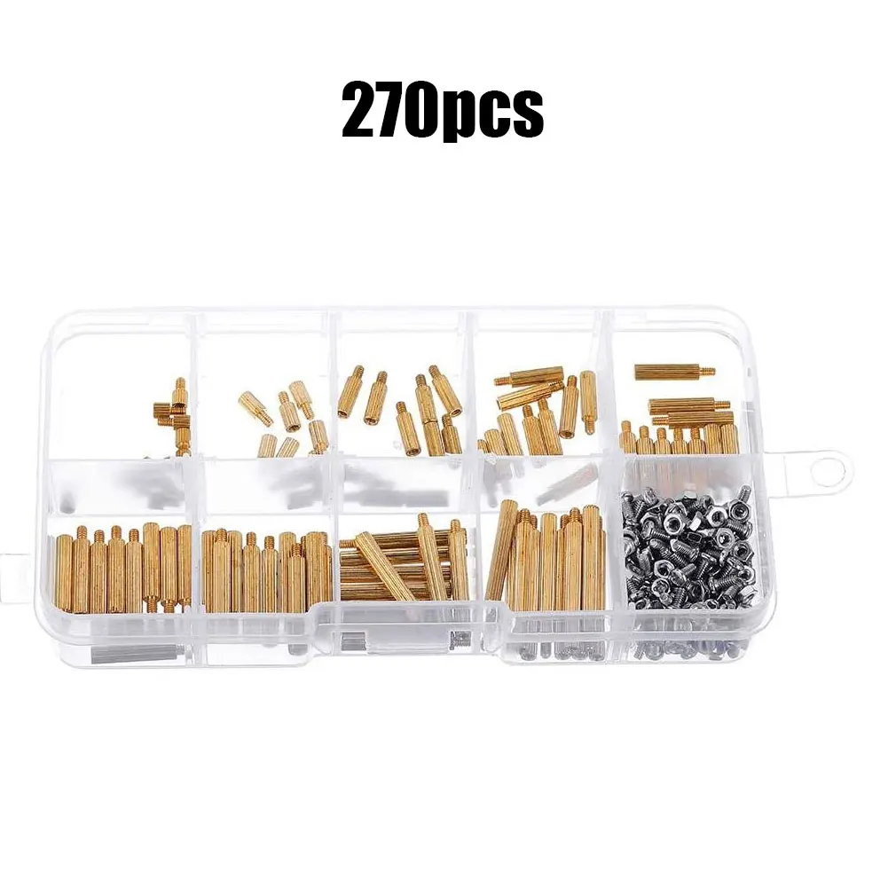 

270 PCS Brass Hex Spacer M2 Male Female Standoffs Stainless Steel Screw Nut Assortment Kit Set With Durable Box Widely Use