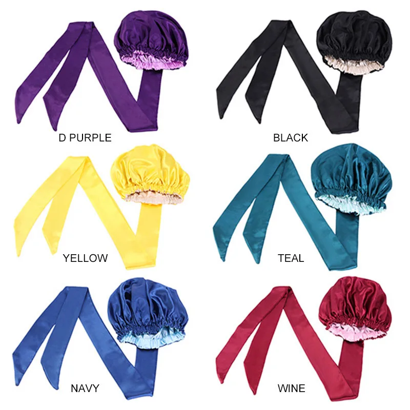 

Fashion European Popular Print Satin Ribbon Round Hat Styling Double Satin Hair Cap Wrap Coloring Headcover Turban Scarf