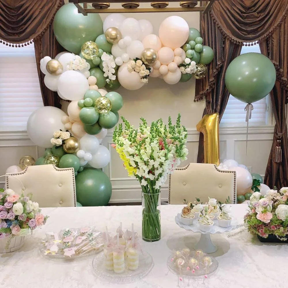 

116pcs Sage Green Balloons Garland Arch kit Retro Green Balloon Jungle Animal Theme Birthday Globos Baby Shower Kids Decoration