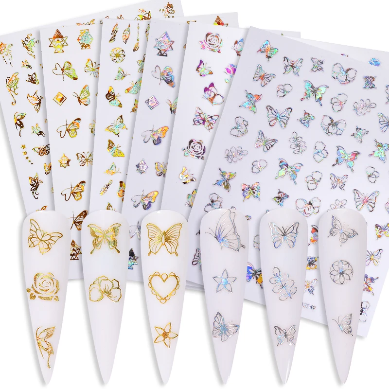 

1 Sheet Gold Sliver Butterfly 3D Nail Sticker Colorful Bronzing Hollowing Transfer Sticker Slider DIY Nail Art Decoration