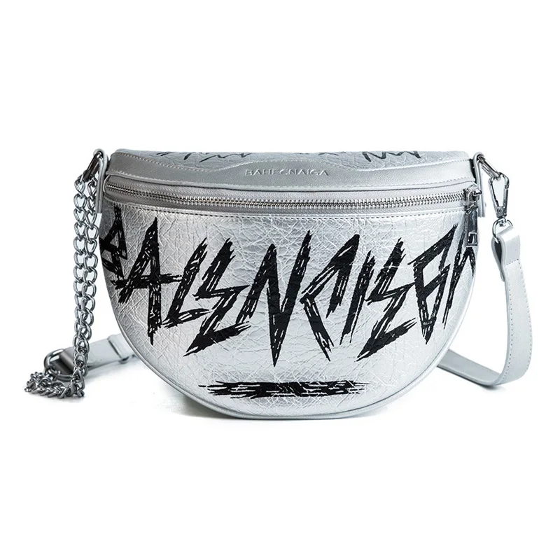 Sliver Chest Bag Поясная Сумка унисекс, модная поясная сумка, нагрудная сумка для женщин, поясная сумка на цепочке, набедренная сумка, черная надпись, граффити, через плечо, кошелек для телефона - Цвет: Sliver Chest Bag