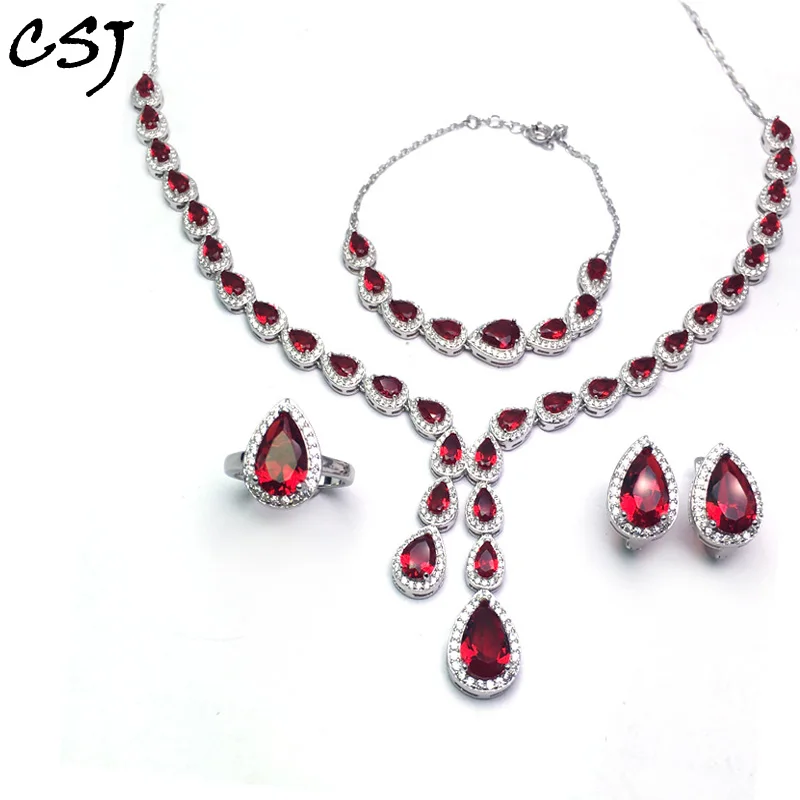Женский ювелирный комплект из серебра 925 пробы с рубином|Ювелирные наборы| |
