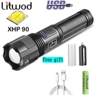 Светодиодный фонарик XHP120 18650 лм, высококачественный Тактический охотничий фонарь XHP90, перезаряжаемый через Usb масштабируемый фонарь с батареей AAA