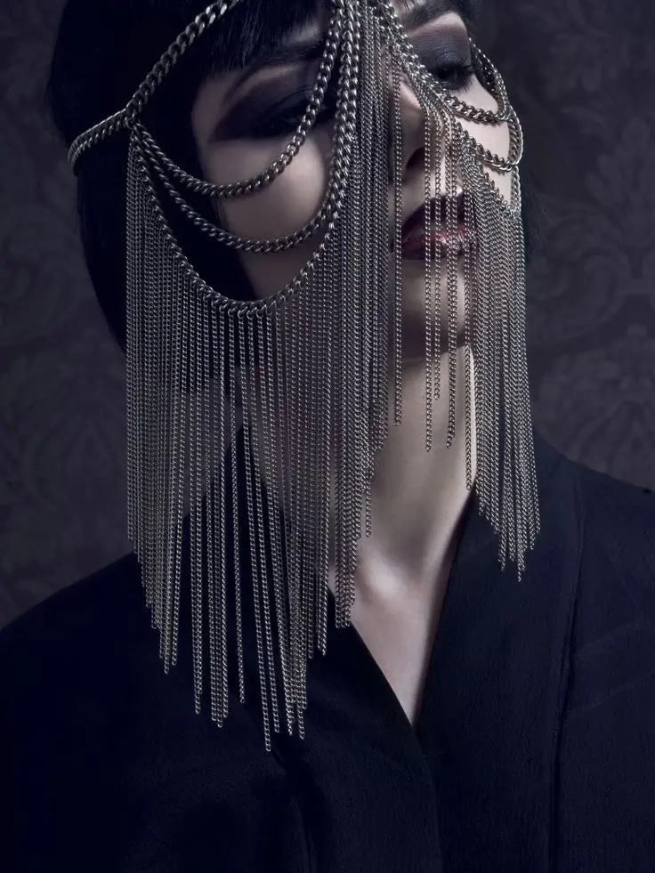 Маска для женщин из металлического сплава в стиле панк с серебряной цепочкой |