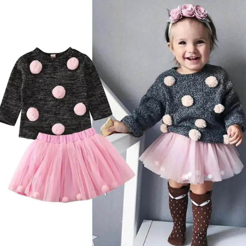 

Autumn Winter 2PCS Clothes Newborn Baby Girls Knitted Sweaters Tutu Dress Outfits Clothes Set