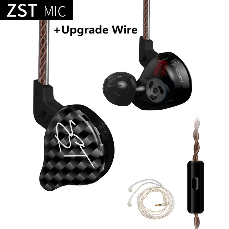 KZ ZST 1BA 1DD наушники-вкладыши гибридная гарнитура HIFI музыкальные спортивные наушники с шумоподавлением заменены кабелем ZSN PRO ES4 ZS10 - Цвет: black mic(silver)