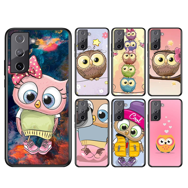 

Cute Owl Hearts Lover For Samsung Galaxy S21 S20FE S10 S10e S9 S8 S7 S6 Ultra Plus Lite Edge 5G Black Soft Phone Case