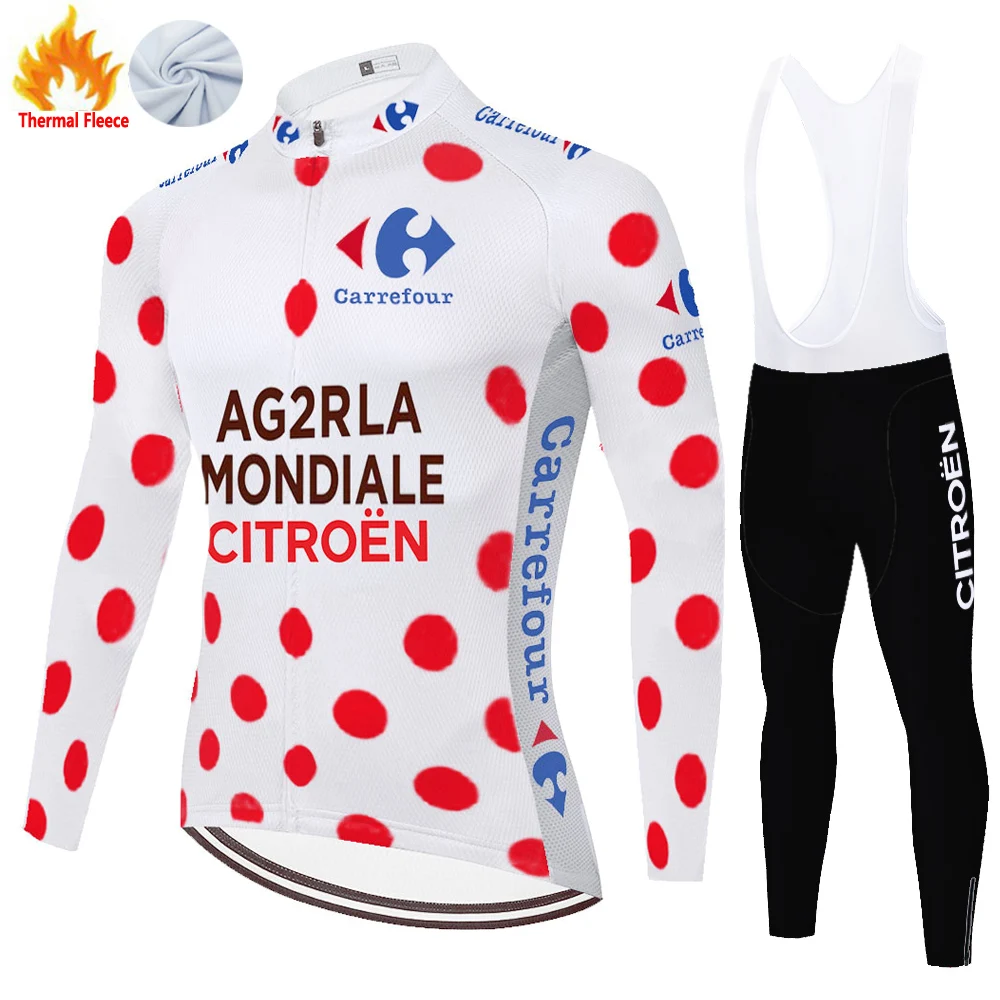 Зимняя Тепловая флисовая уличная велосипедная кофта AG2R с длинным рукавом 2020 |