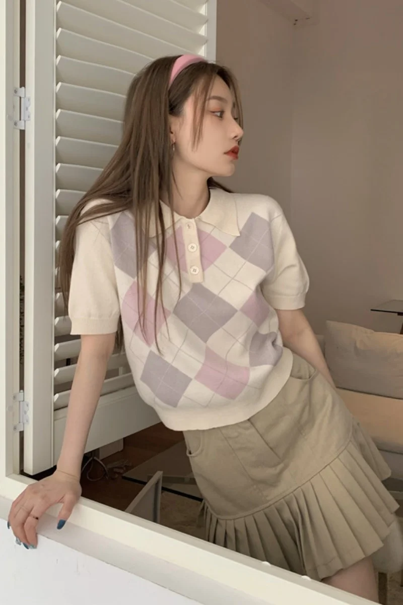 Женская футболка с коротким рукавом и воротником тонкая летняя трикотажная