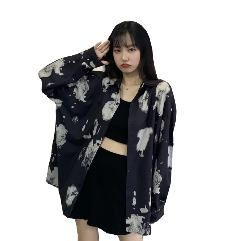 

Fattening plus size long sleeve shirt women's loose 200kg dark wind cover meat Korean autumn cardigan