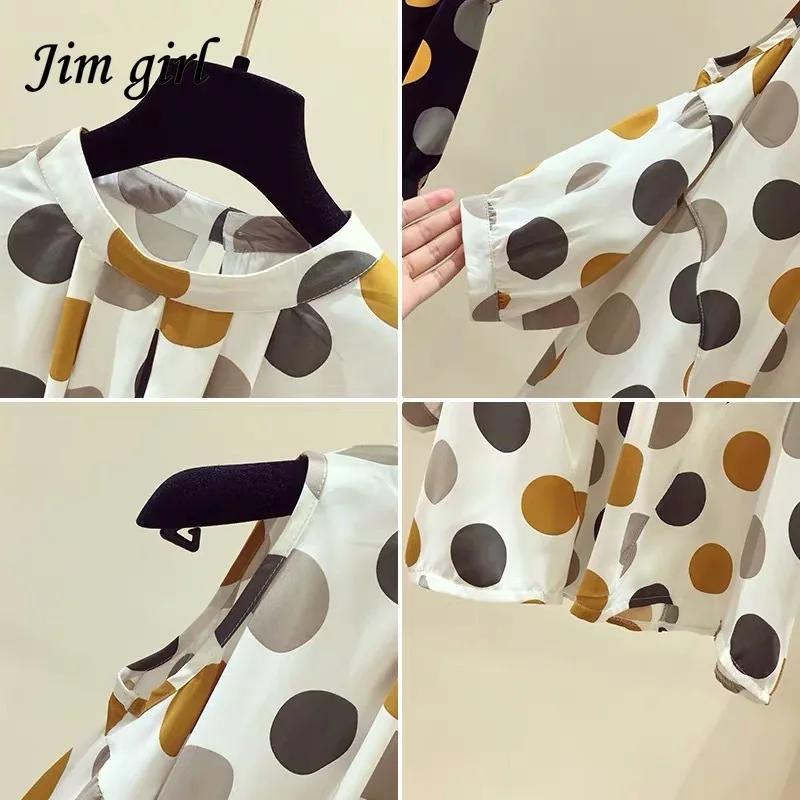 Женская шифоновая блузка в горошек с открытыми плечами и рукавами-фонариками |