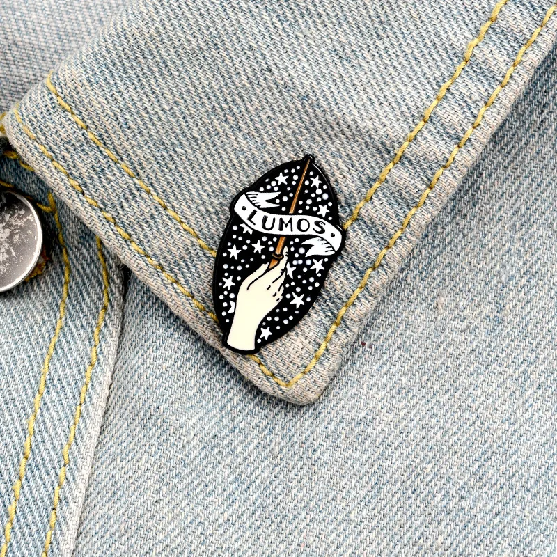 

Magic Wand Enamel Pin Custom Brooches Fun Badge Bag Shirt Lapel Pin Buckle Starry Jewelry Gift for Friends Kids