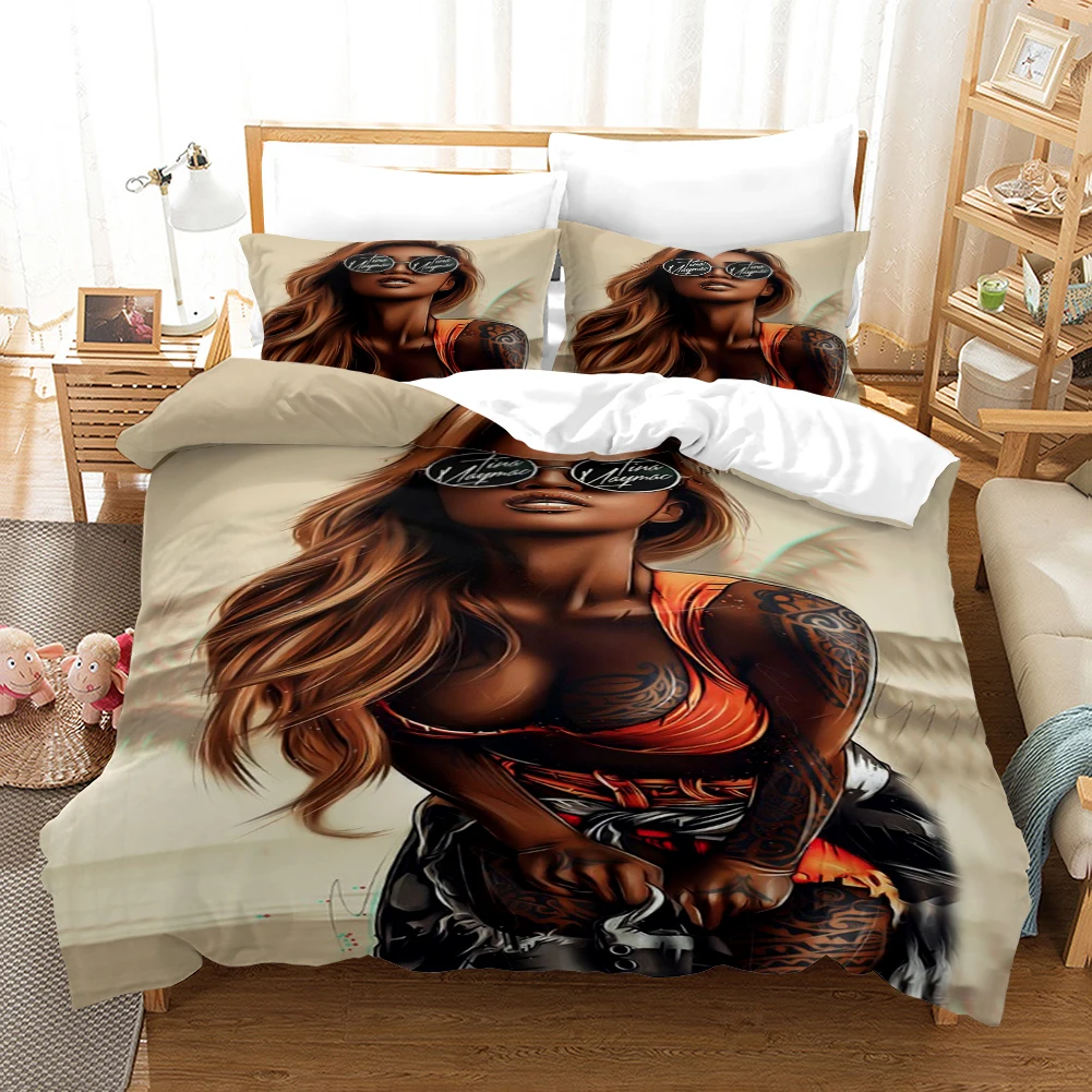 

Fanaijia 3d Print African Girl Duvet Cover with Pillowcase Luxury Bedding Sets Bedclothes Western Style Bed Set Full Size