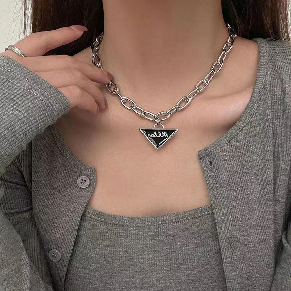 

Women Punk Fashion Trend For Girl Teen Cool Triangle Pendant Necklace Geometric Wide Necklace Trend Retro Hip Hop Jewelry Gift